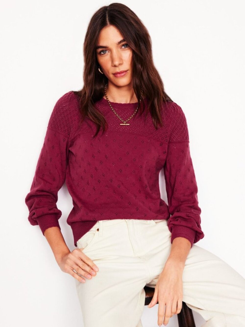 Rosalie Pointelle Sweater in Terracotta - Size M